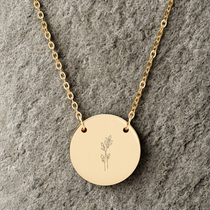 Birth Month Flower Engraved Circle Necklace