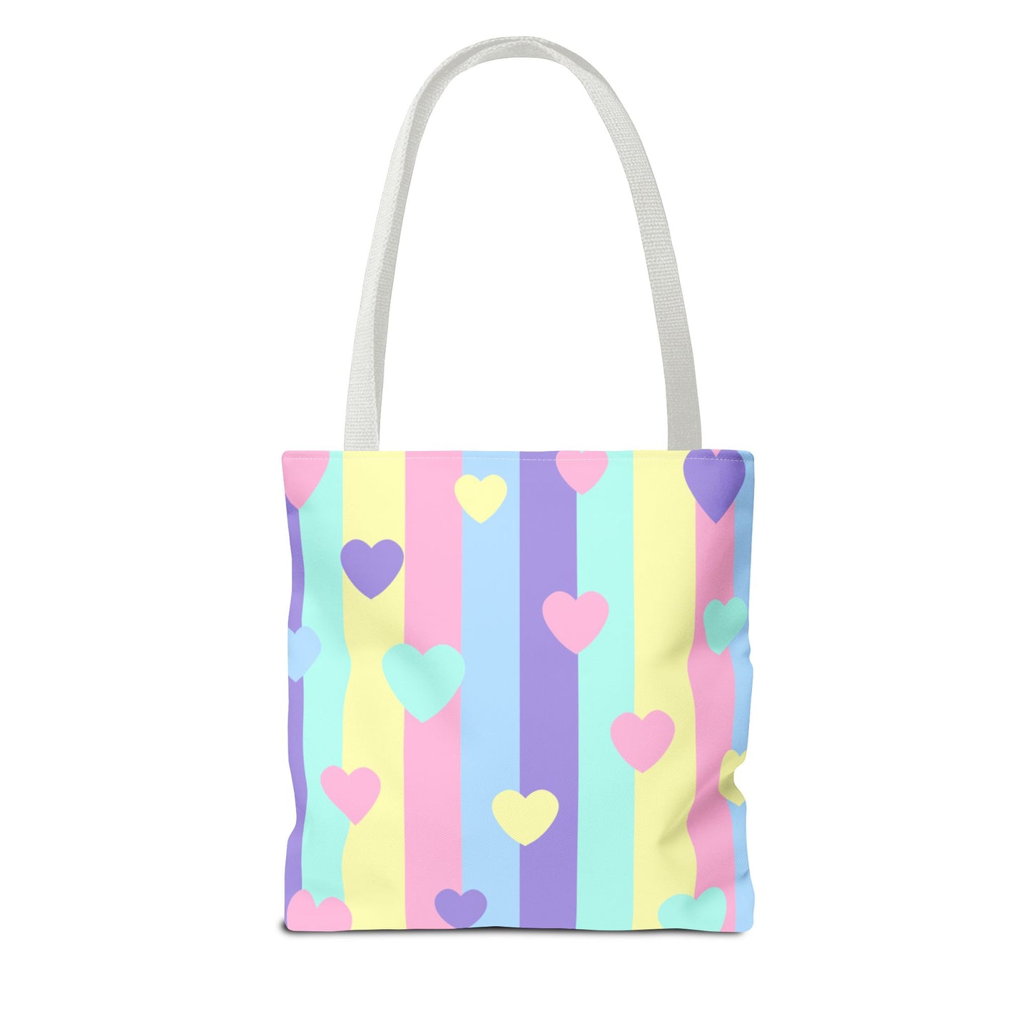 Pastel Heart Stripe Tote Bag — Cute Pattern AOP Tote for Gifts & Everyday Use