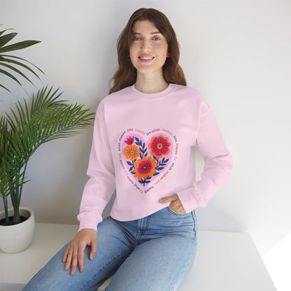 Floral Heart Sweatshirt — 'Do What Makes You Happy' Inspirational Crewneck