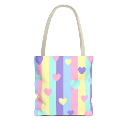 Pastel Heart Stripe Tote Bag — Cute Pattern AOP Tote for Gifts & Everyday Use