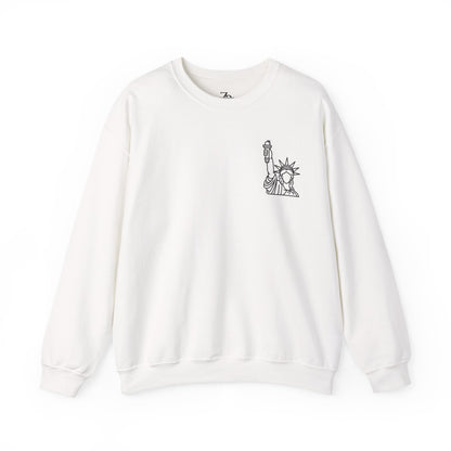New York City Skyline Crewneck Sweatshirt — Statue of Liberty Chest Graphic