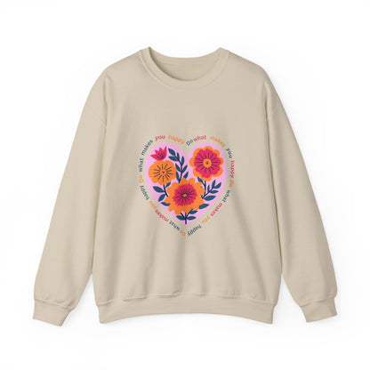 Floral Heart Sweatshirt — 'Do What Makes You Happy' Inspirational Crewneck