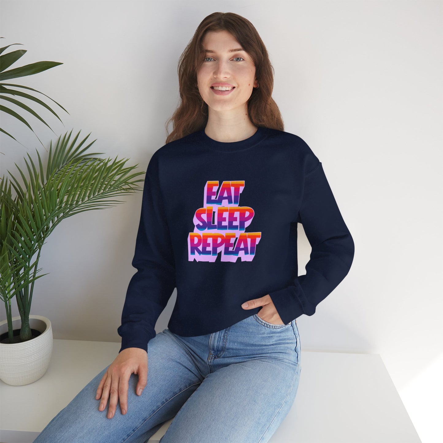 Eat Sleep Repeat Crewneck Sweatshirt — Retro Gradient Graphic Sweatshirt