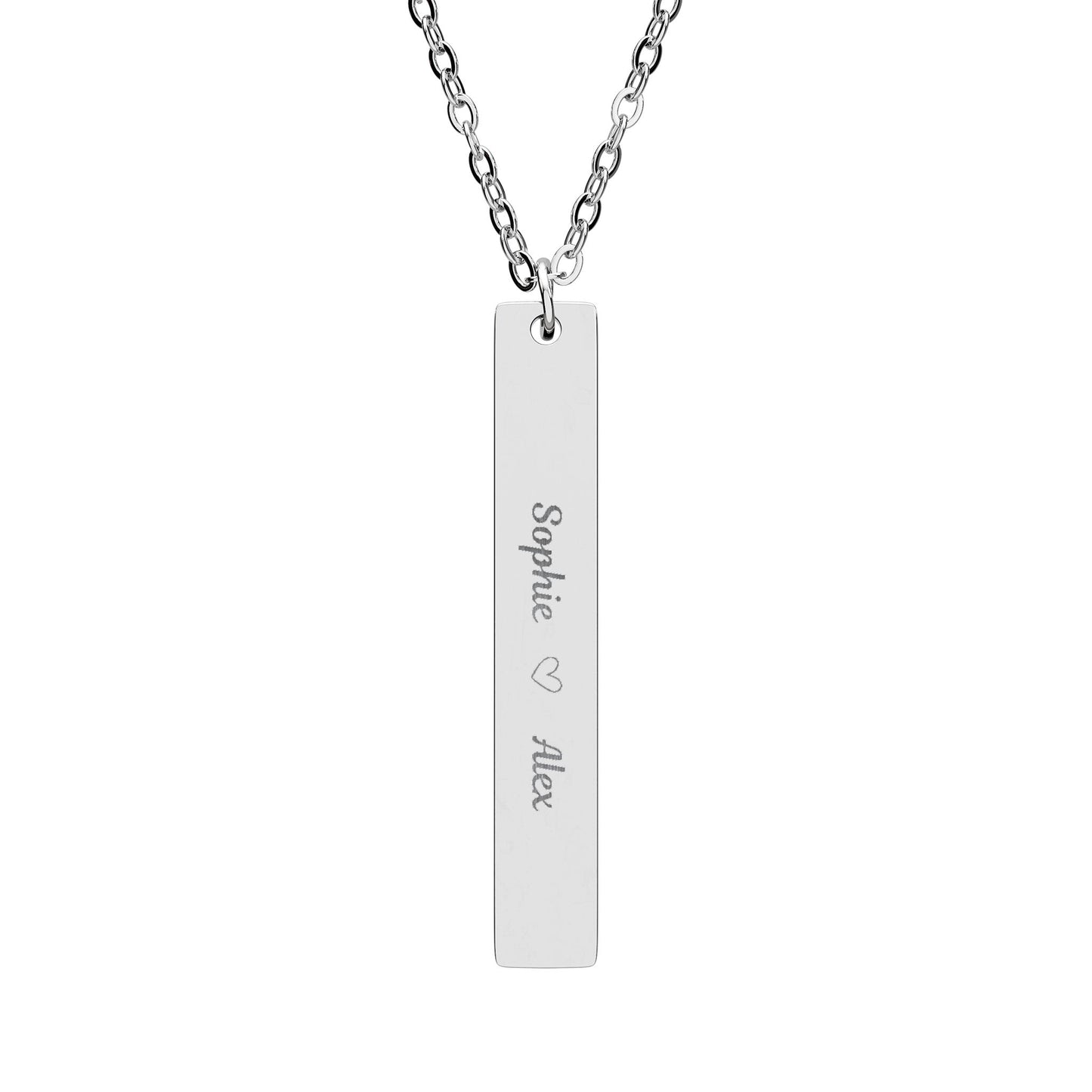 Personalized Vertical Bar Necklace — Engraved Names Pendant