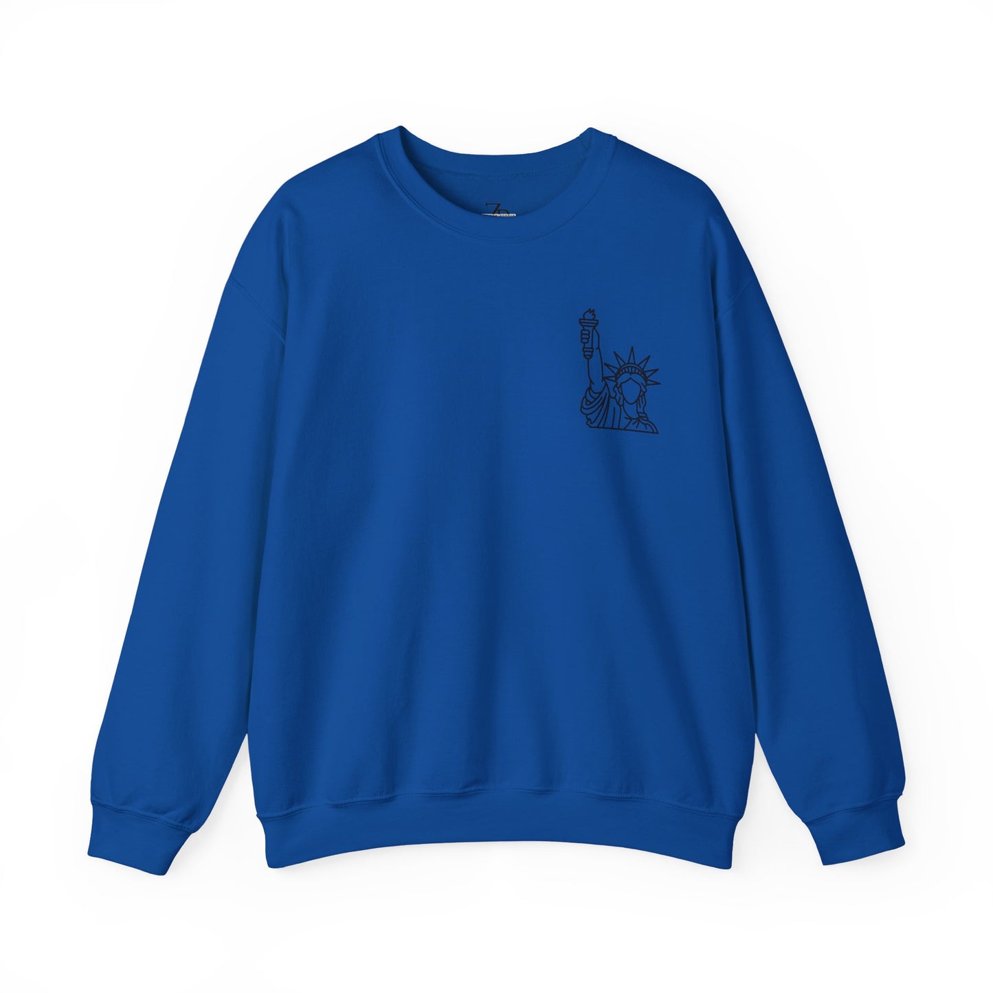 New York City Skyline Crewneck Sweatshirt — Statue of Liberty Chest Graphic