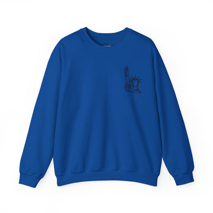 New York City Skyline Crewneck Sweatshirt — Statue of Liberty Chest Graphic