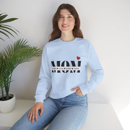 Personalized Mom with Kids Names  Crewneck Sweatshirt — Custom Names with Heart
