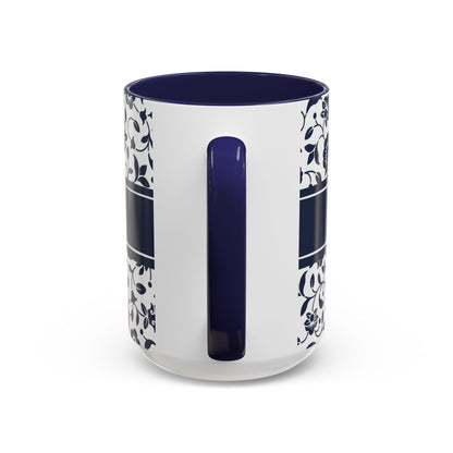 Personalized Floral Accent Coffee Mug  Navy Blue - Add Custom text