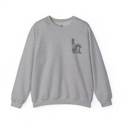 New York City Skyline Crewneck Sweatshirt — Statue of Liberty Chest Graphic