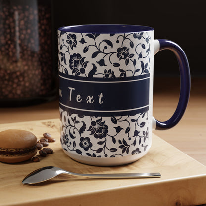 Personalized Floral Accent Coffee Mug  Navy Blue - Add Custom text