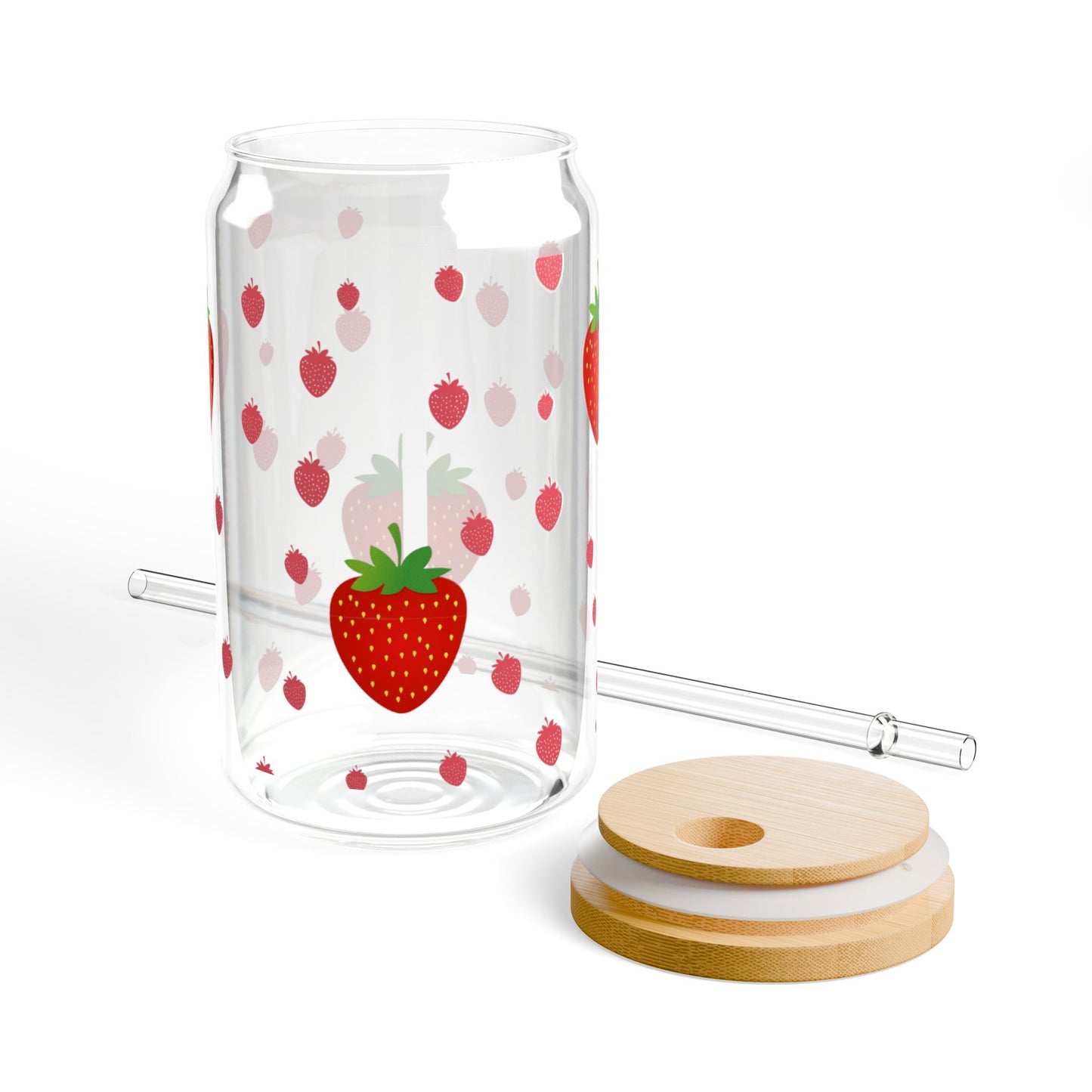 Strawberry Sipper Glass with Bamboo lid - 16oz
