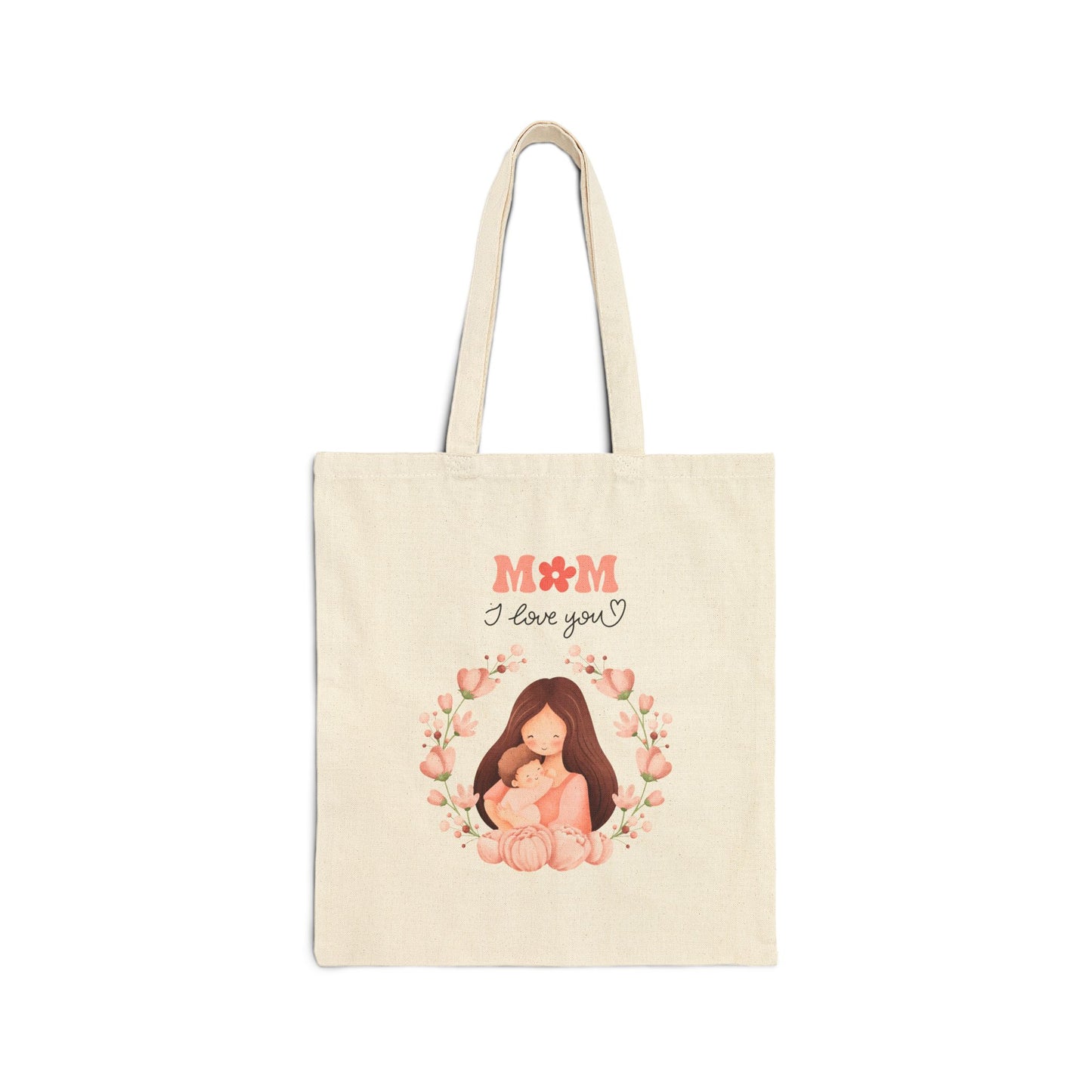 Mom I Love You Tote Bag — Cute Mother & Baby Floral Canvas Tote for Gifting