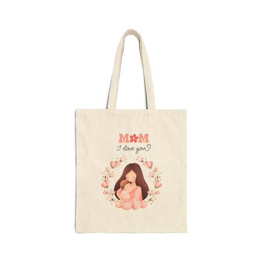 Mom I Love You Tote Bag — Cute Mother & Baby Floral Canvas Tote for Gifting