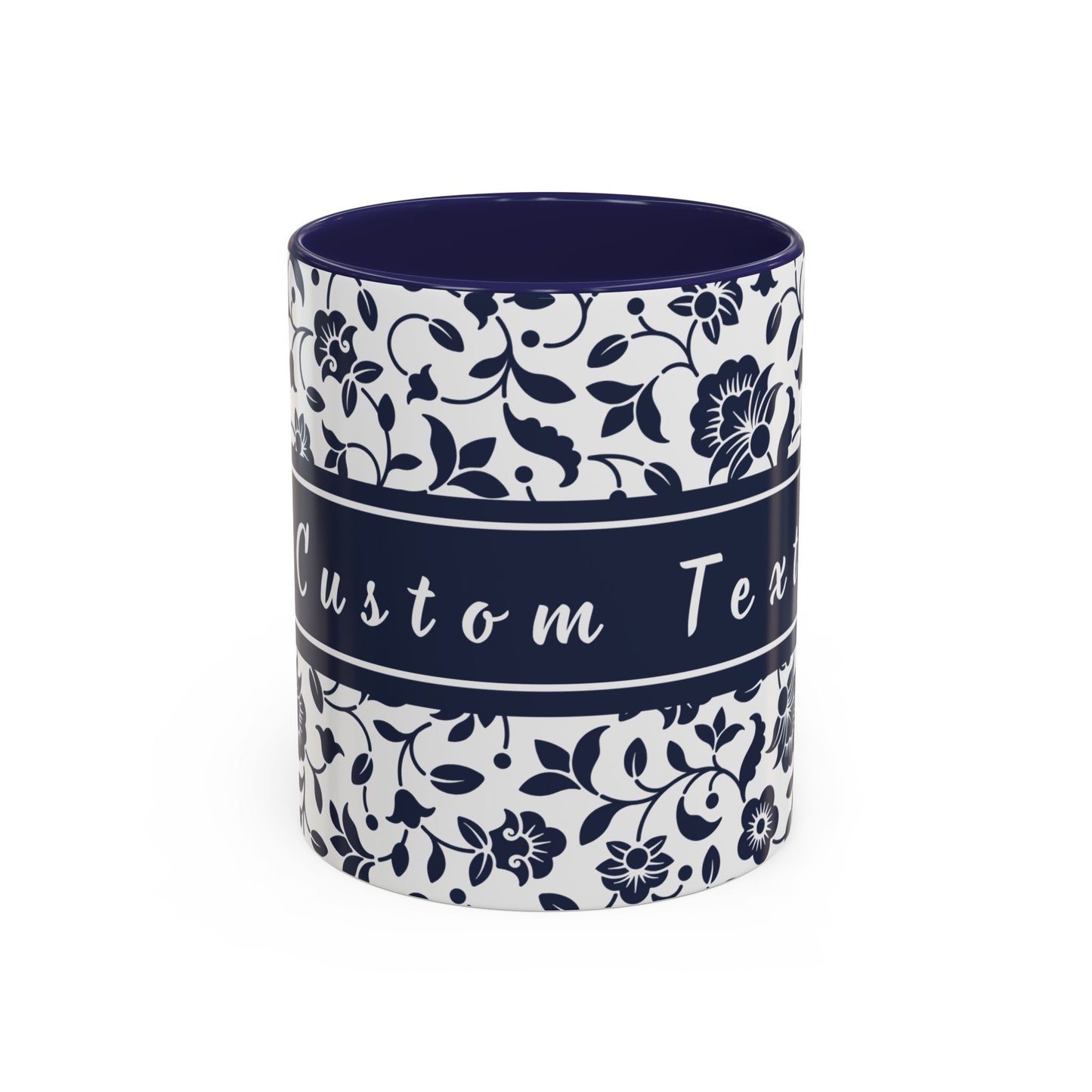 Personalized Floral Accent Coffee Mug  Navy Blue - Add Custom text