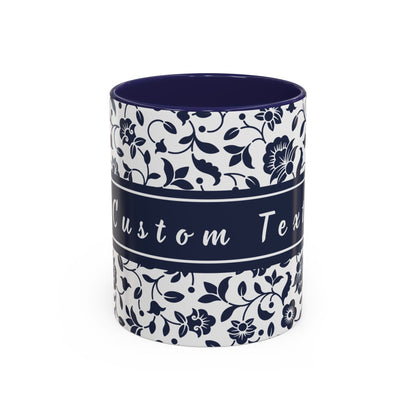 Personalized Floral Accent Coffee Mug  Navy Blue - Add Custom text