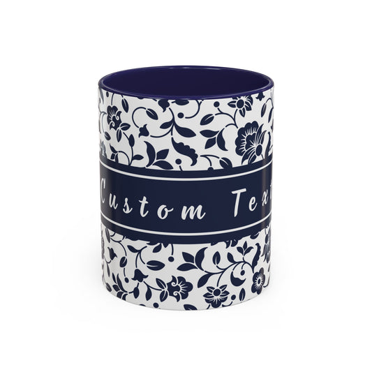 Personalized Floral Accent Coffee Mug  Navy Blue - Add Custom text