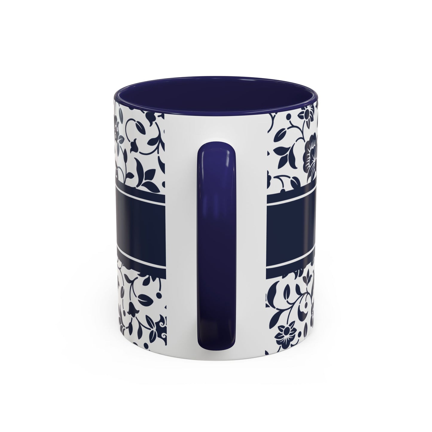 Personalized Floral Accent Coffee Mug  Navy Blue - Add Custom text