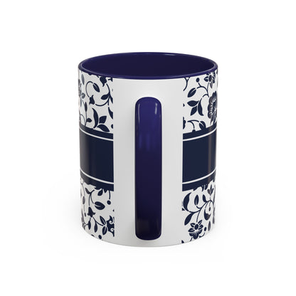 Personalized Floral Accent Coffee Mug  Navy Blue - Add Custom text
