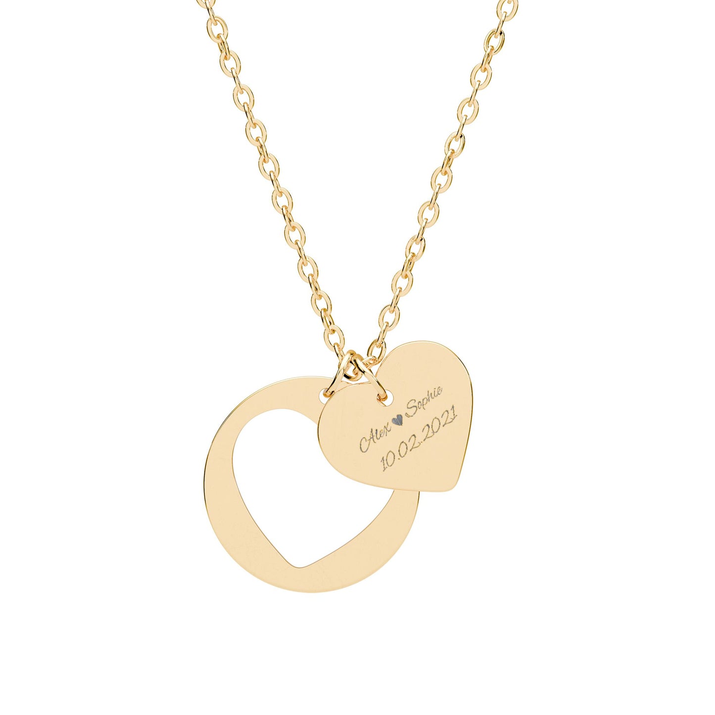 Heart Cutout Necklace — Engraved Heart Pendant on Circle Charm (Sterling/Silver & Rose Gold)
