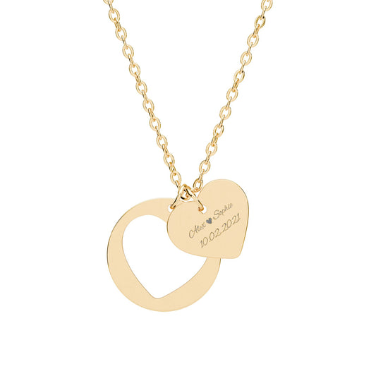 Heart Cutout Necklace — Engraved Heart Pendant on Circle Charm (Sterling/Silver & Rose Gold)