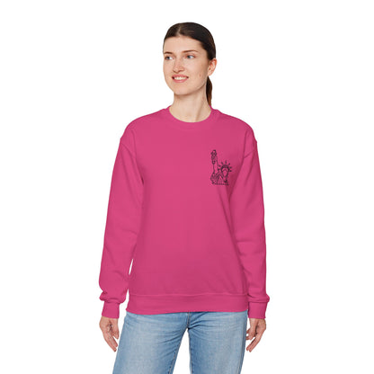 New York City Skyline Crewneck Sweatshirt — Statue of Liberty Chest Graphic