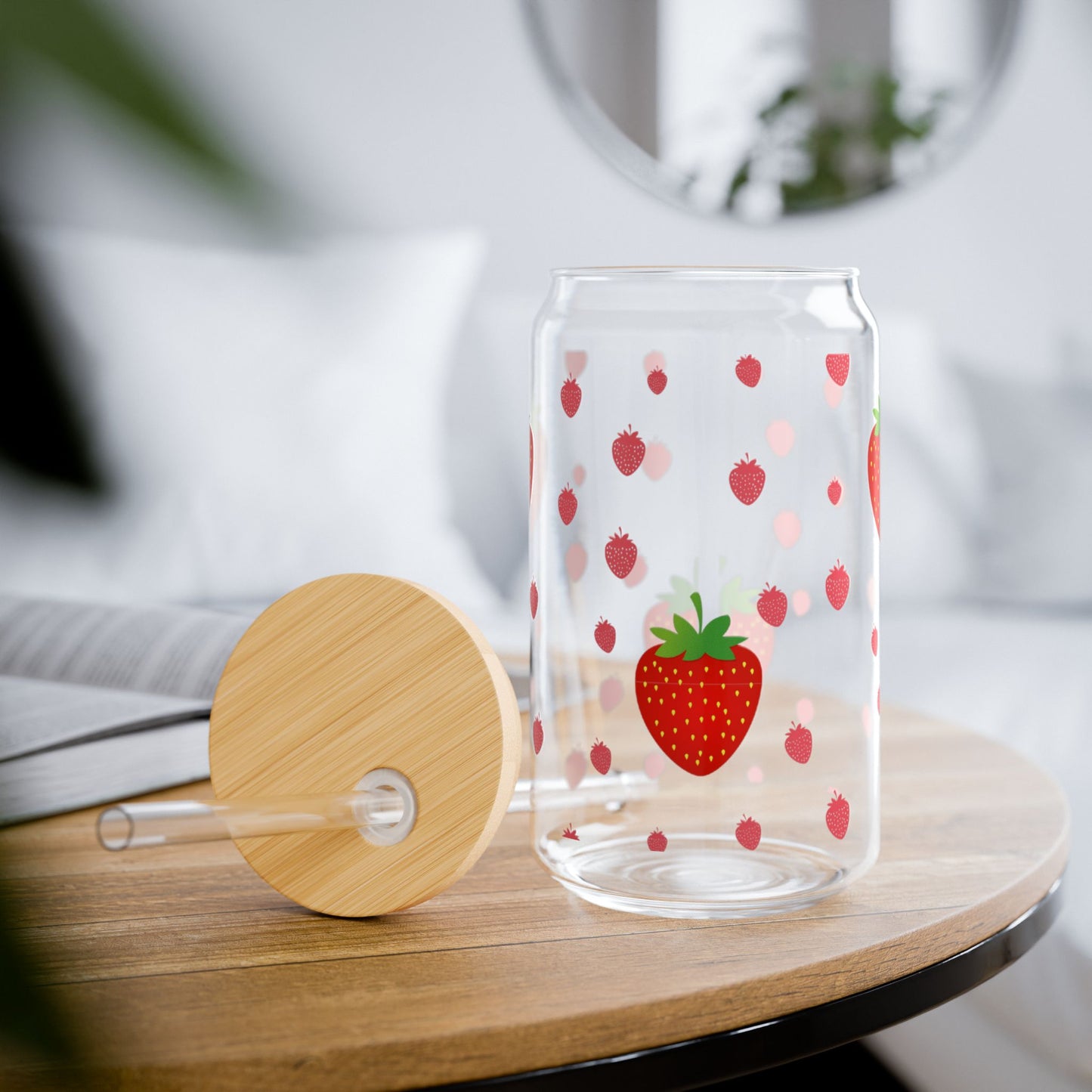 Strawberry Sipper Glass with Bamboo lid - 16oz