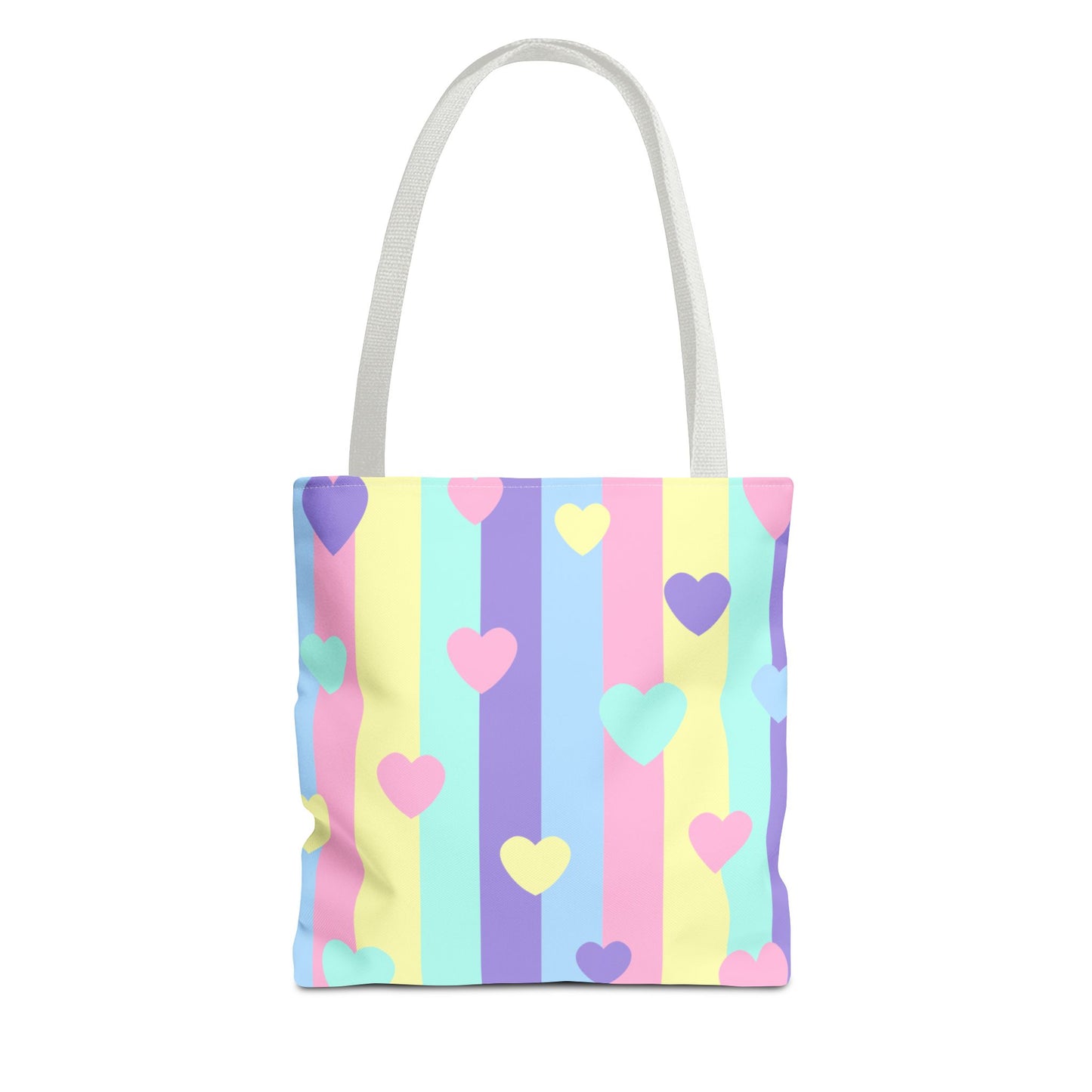 Pastel Heart Stripe Tote Bag — Cute Pattern AOP Tote for Gifts & Everyday Use