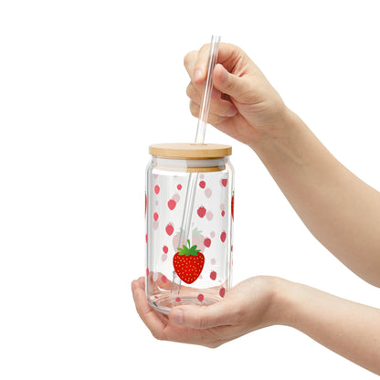 Strawberry Sipper Glass with Bamboo lid - 16oz