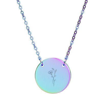 Birth Month Flower Engraved Circle Necklace