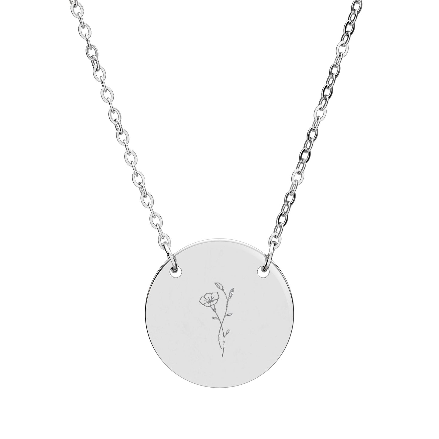 Birth Month Flower Engraved Circle Necklace